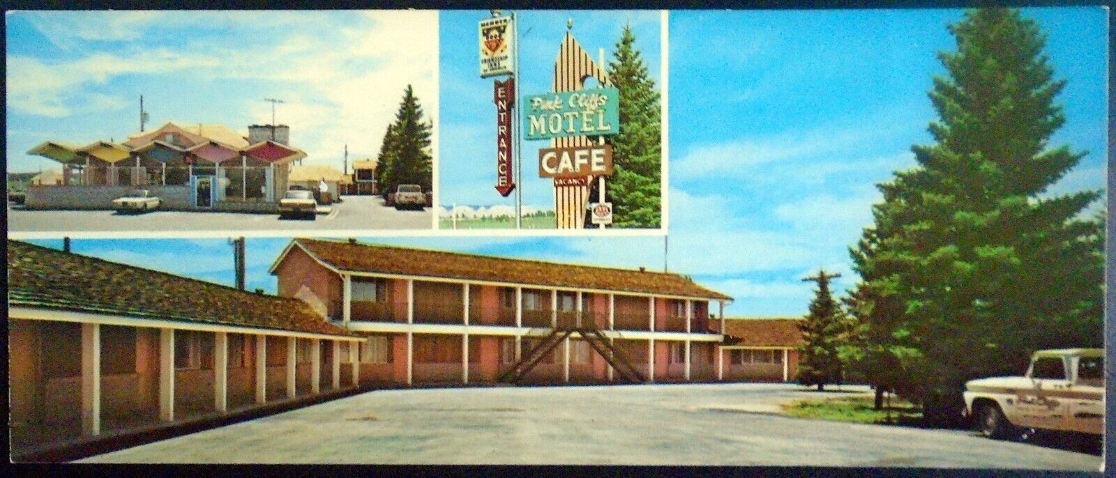 Pink Cliffs Motel & Café, Pick Up Truck, Bryce Canyon Utah Long Postcard