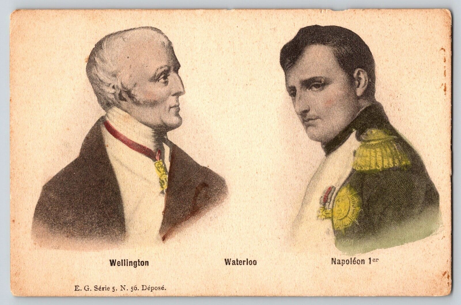 Postcard Wellington & Napoleon at Waterloo