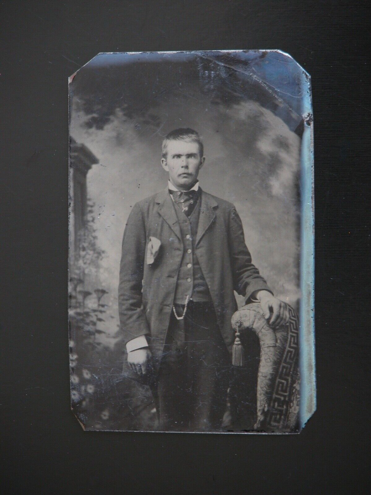 Antique 1870s Tintype Victorian Man Western Frontier Portrait Native Blanket