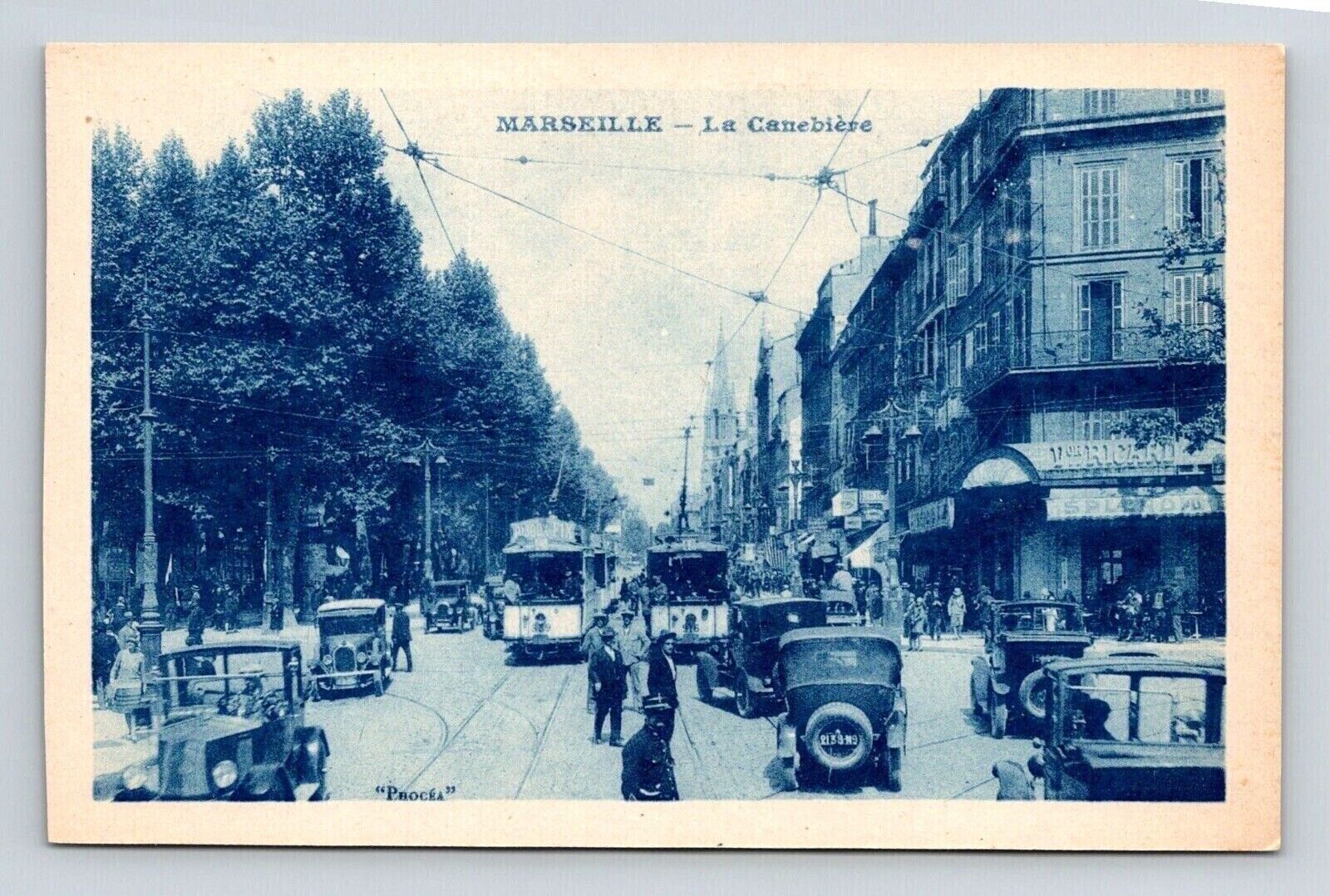 Marseille France La Canebiere Downtown Streetview Old Cars BW UNP Postcard
