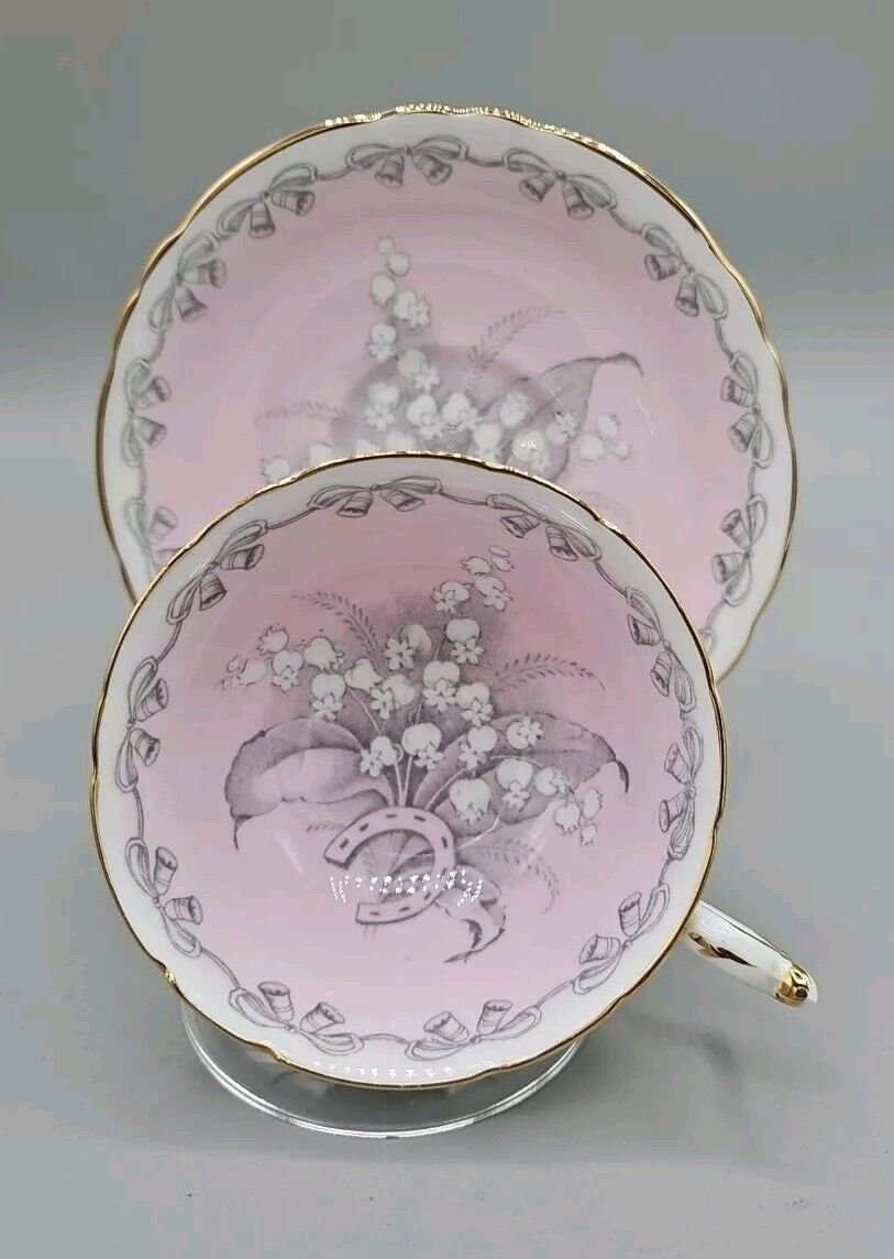 Paragon Pink Good Luck Cup Lily of the Valley Horshoe Bells & Bows To The Bride