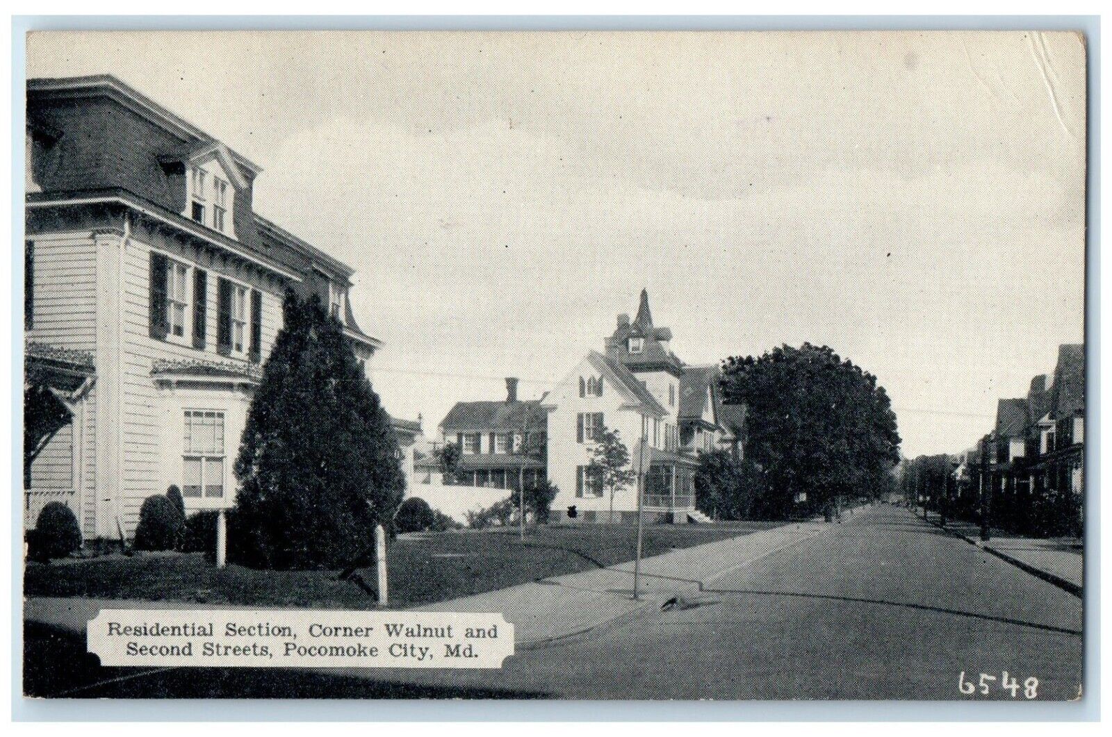 1940 Residential Section Corner Walnut 2nd St Pocomoke City Maryland MD Postcard