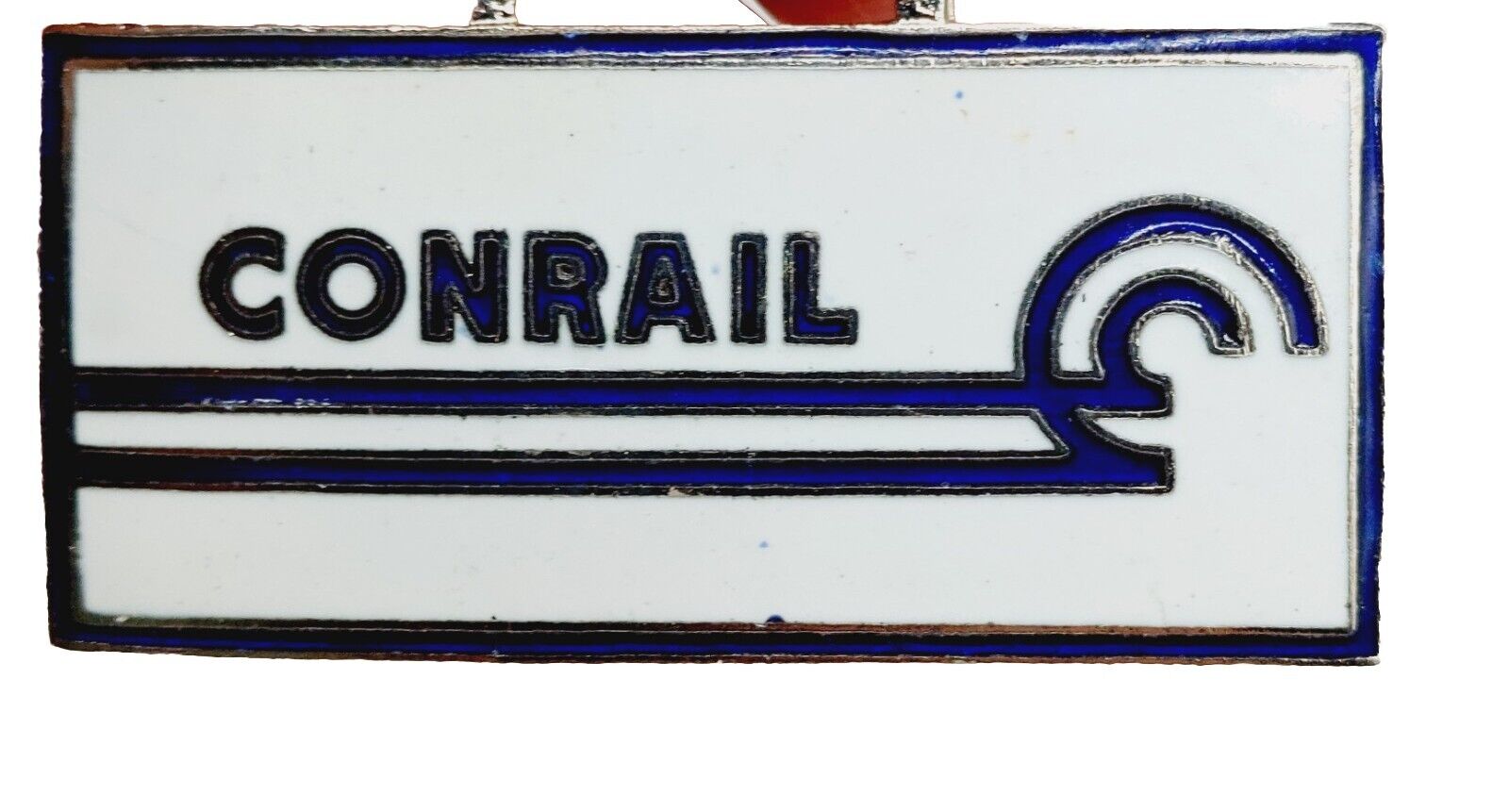 Vintage Conrail Train Keychain White Blue Rectangle 