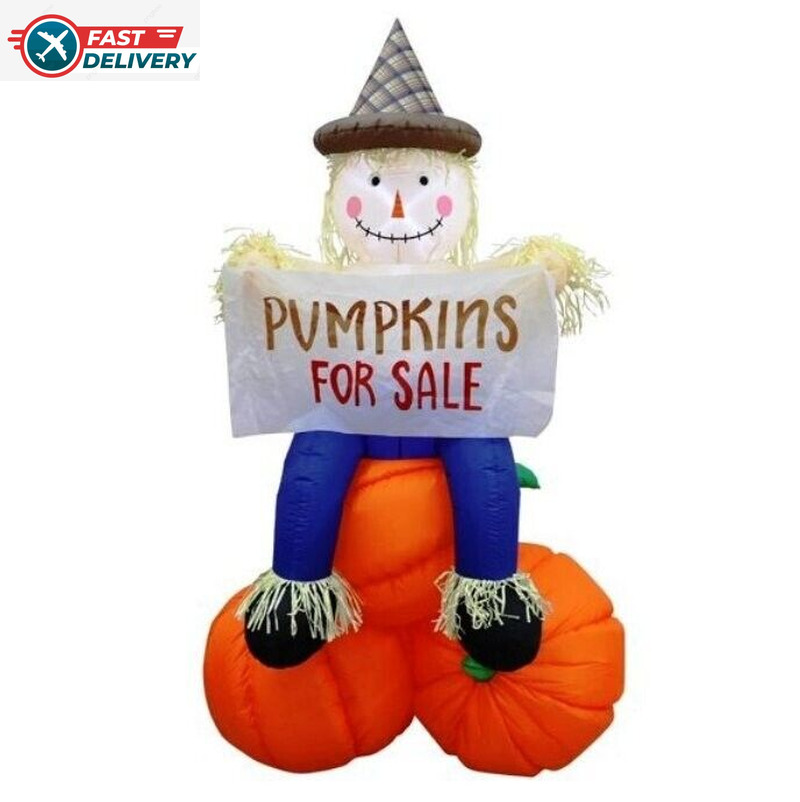 7.5Ft Airblown Inflatable Thanksgiving Scarecrow Sitting on Pumpkin with Banner