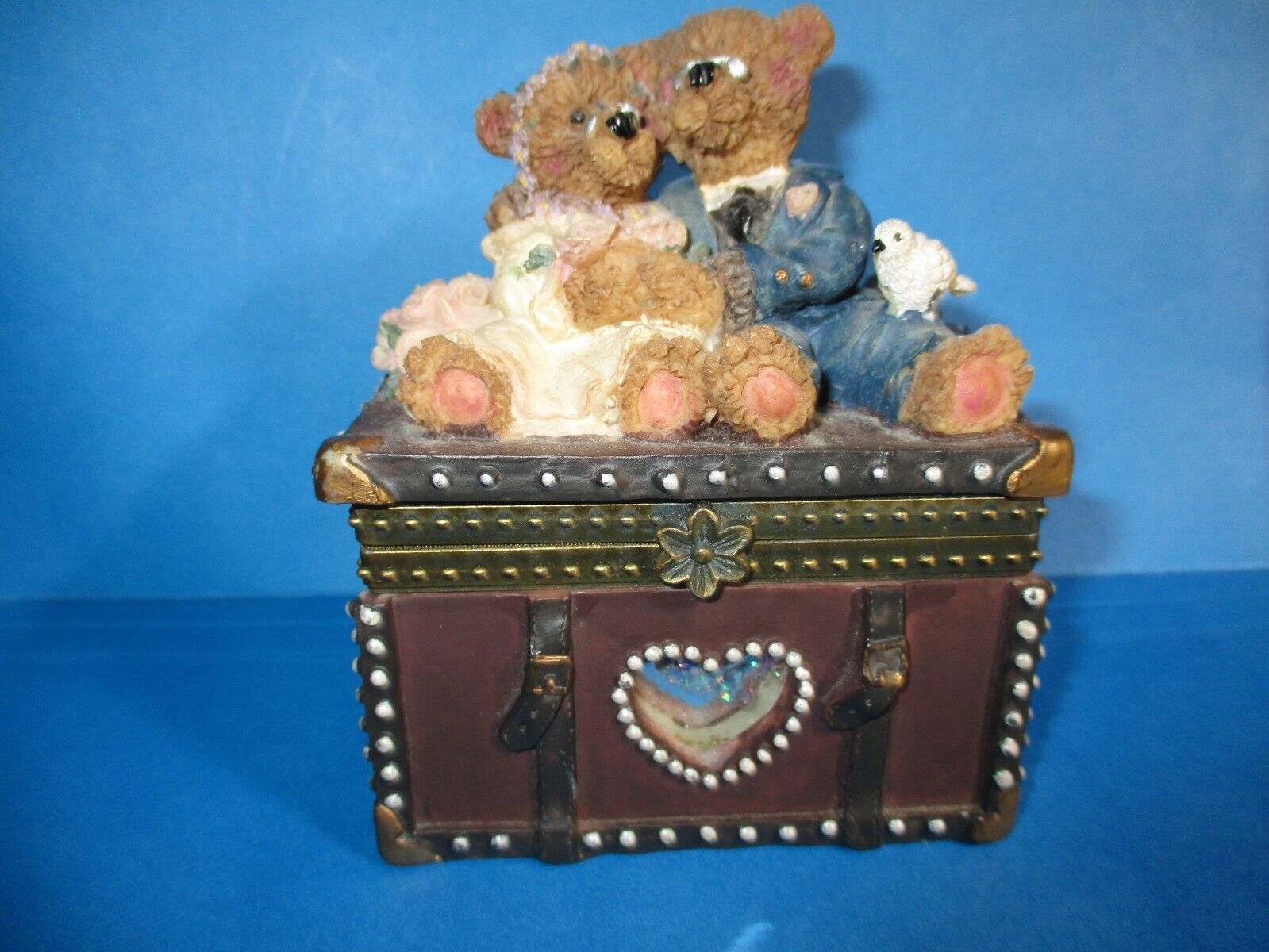 Vtg Boyd\'s Bear Collectible Resin Keepsake Trinket Box Toy Chest 3.5 x 2.25 EUC