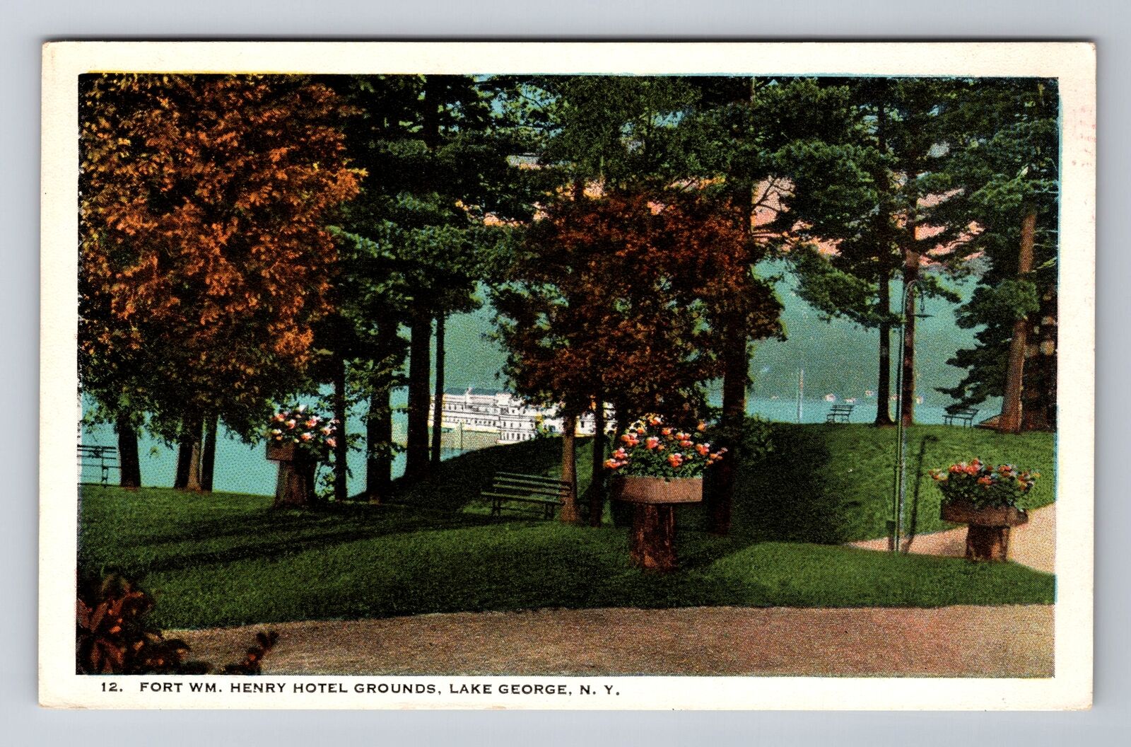 Lake George NY-New York, Ft Wm. Henry Hotel Grounds, Antique Vintage Postcard