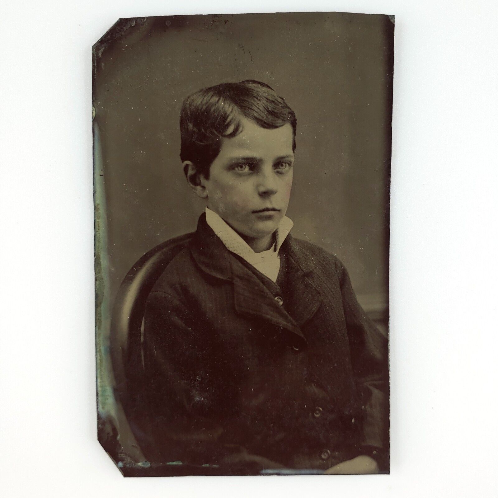 Confident Young Man Tintype Photo c1870 Antique 1/9 Plate Child Photo Art C2985