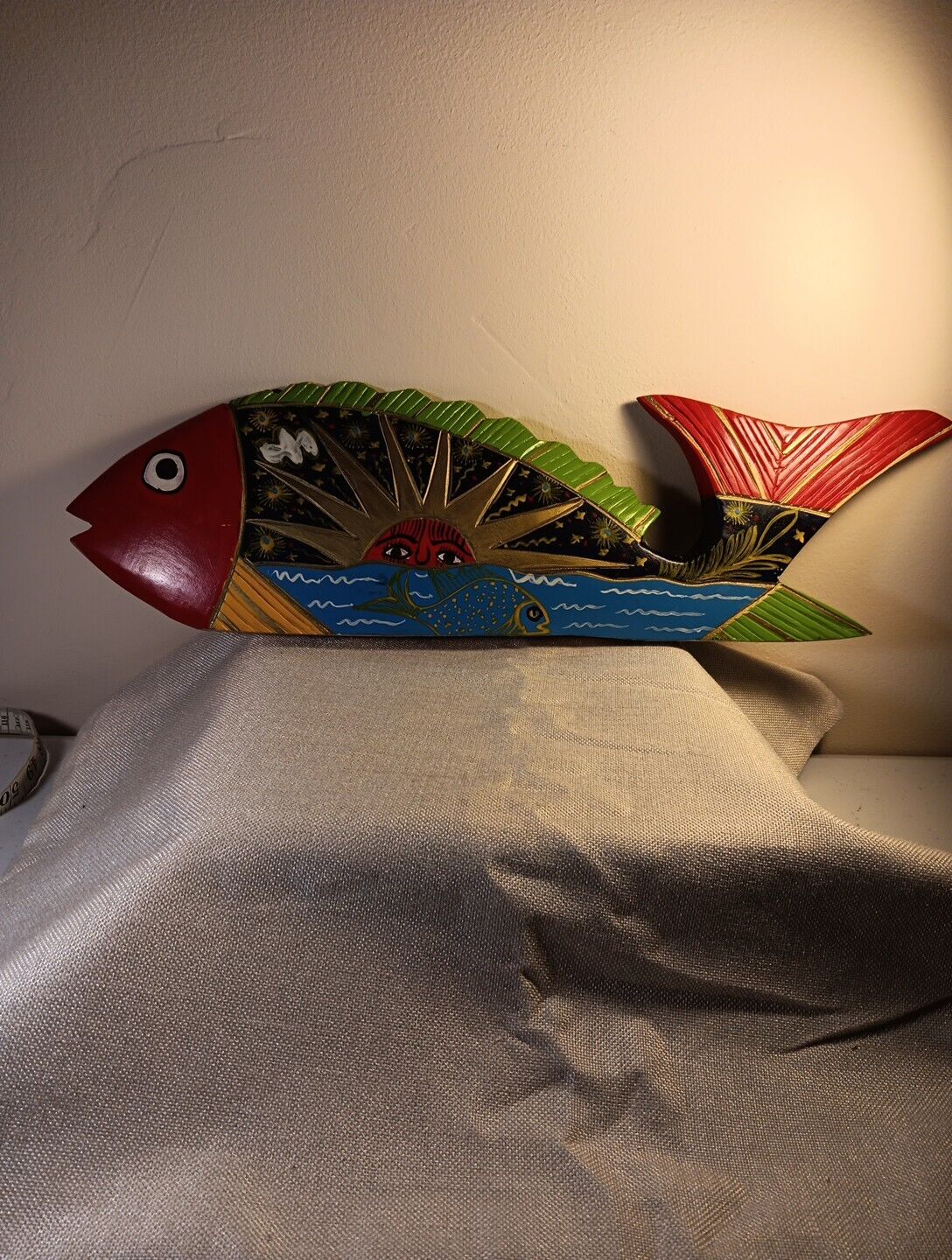 Vintage Oaxaca Mexican Style Wooden Fish Carving