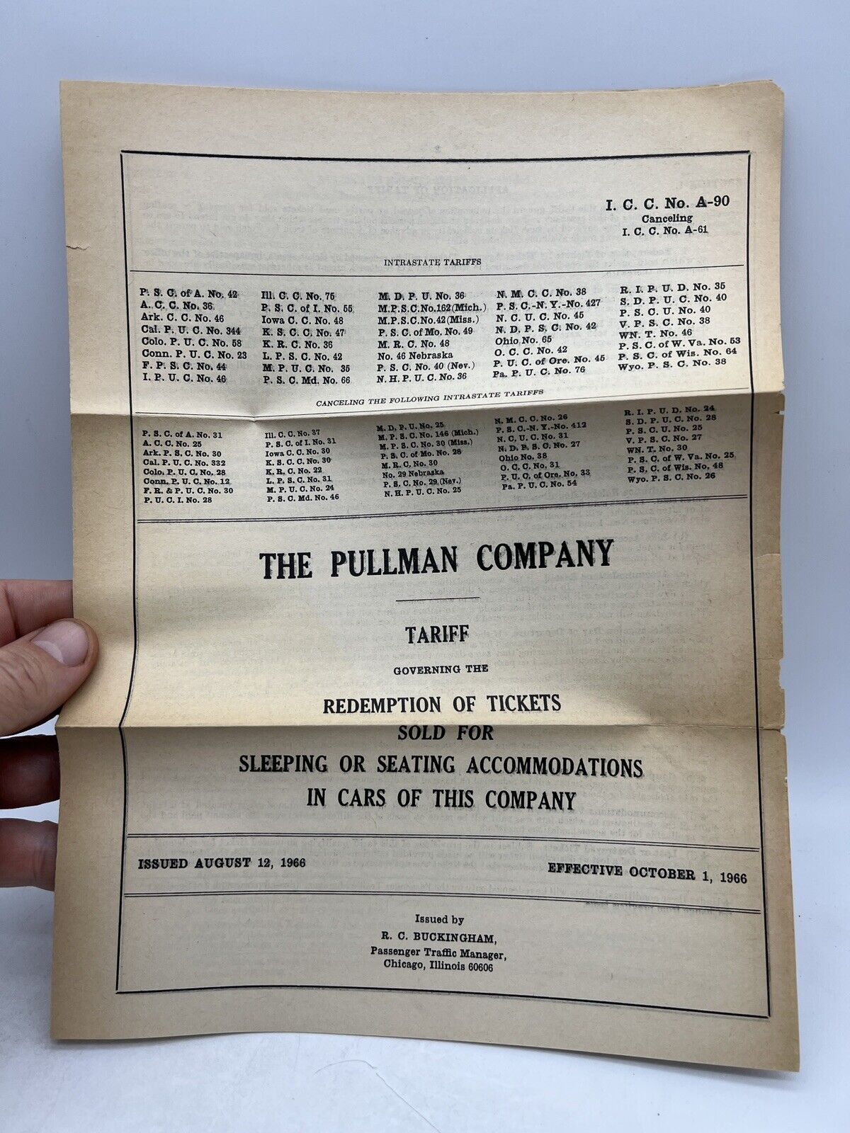 1966 THE PULLMAN COMPANY TARIFF Redemption of Tickets Sleeping  Seating ICC A-90