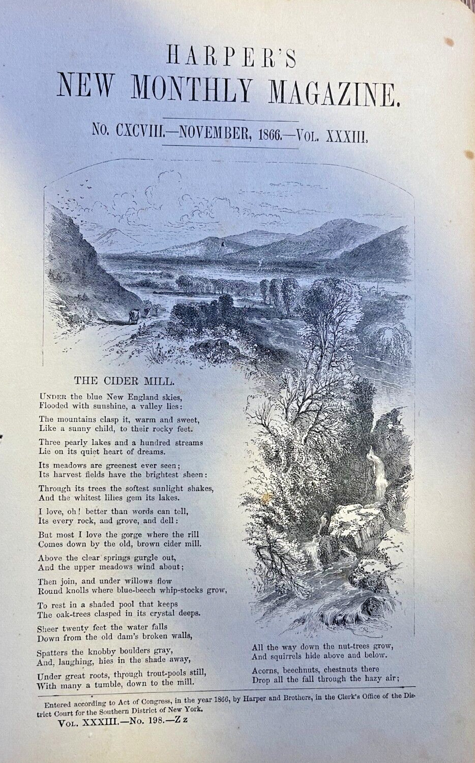 1866 Civil War Era Poem & Illustrations The Cider Mill