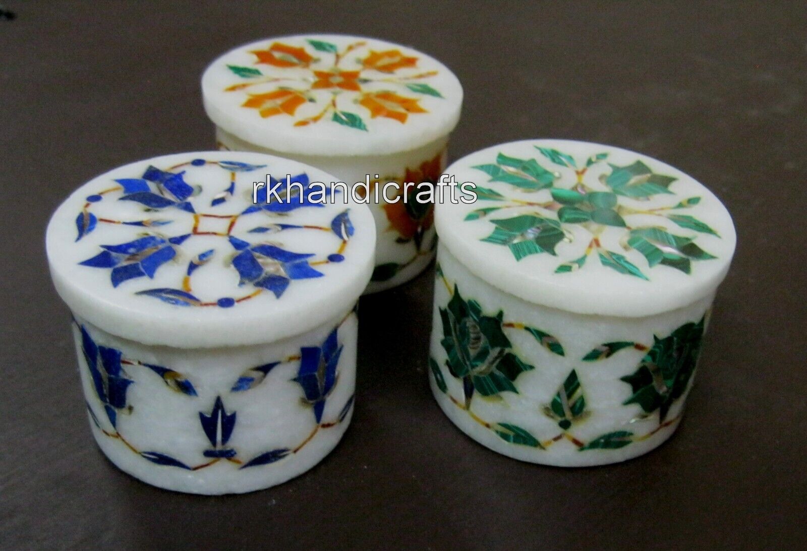 Set of 3 Pieces Marble Jewelry Box Inlaid with Gemstone Salt and Pepper Box