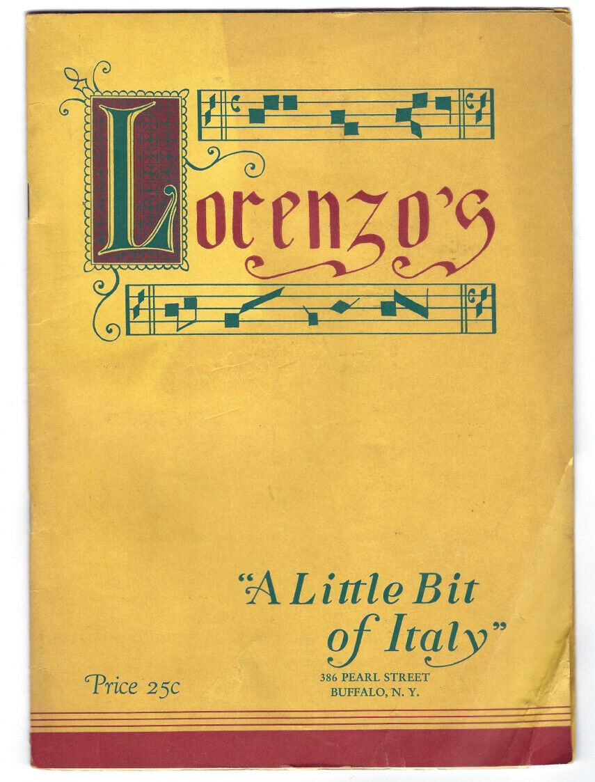 c.1930s Lorenzo’s Italian Restaurant Buffalo NY New York Chestnut St Menu