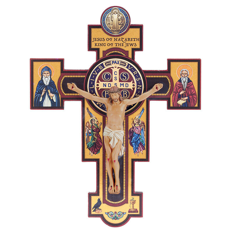 The Life of Jesus Christ Wall Crucifix with St Benedict Center Decor, 10.5 In