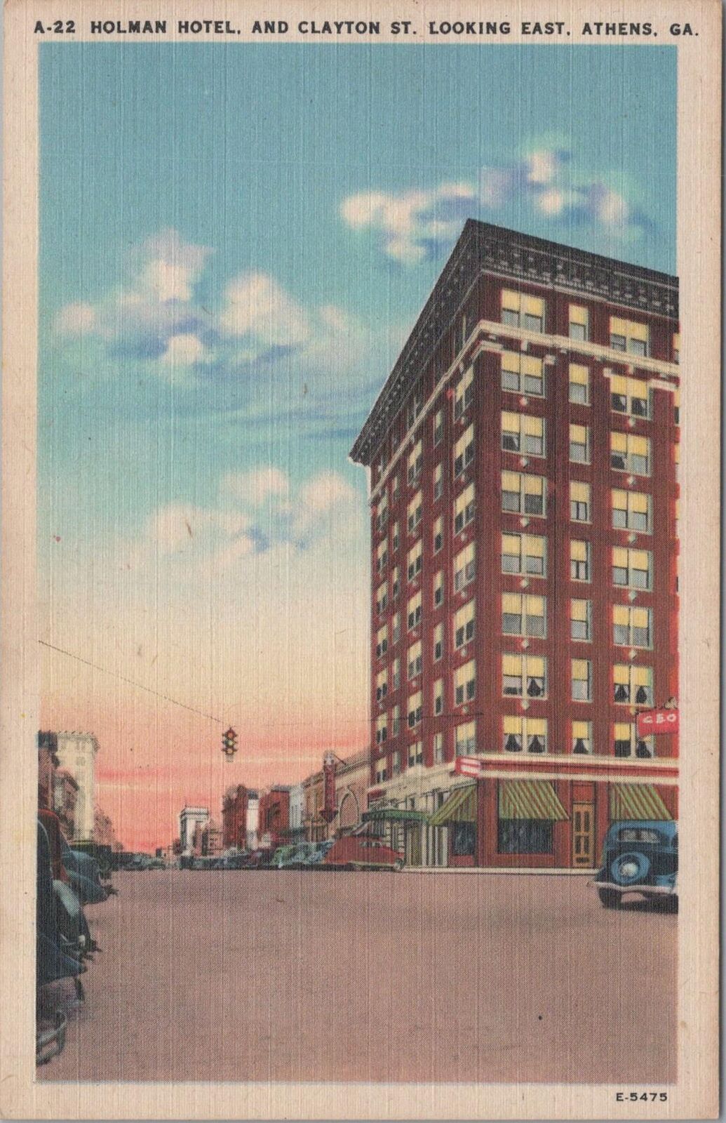 Postcard Holman Hotel and Clayton St Looking East Athens GA 