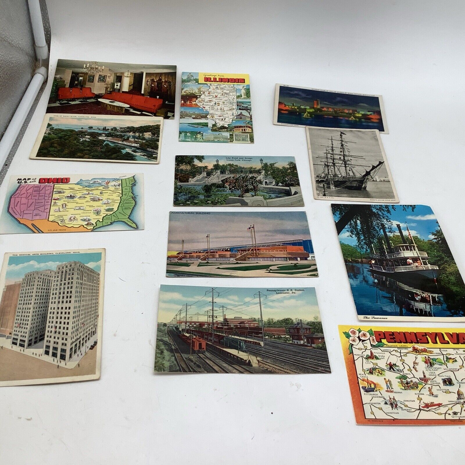 12 Midwest Postcards Ohio Illinois Pennsylvania Michigan 1930-1980