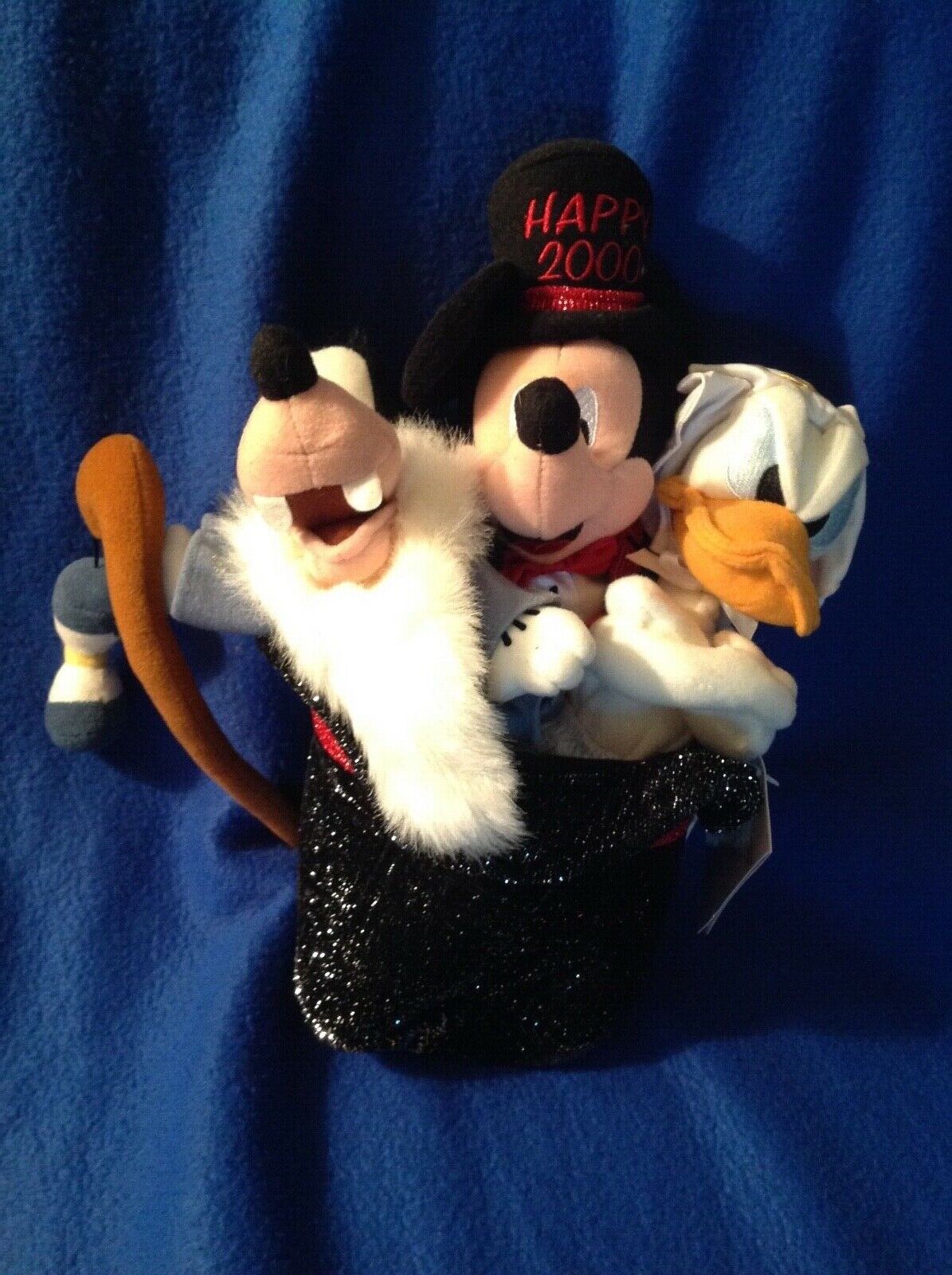 Disney Happy New Year 2000 Top Hat Mickey Mouse, Donald, Goofy Plush Set - HTF