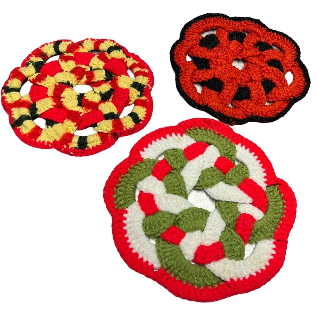 Retro Handmade Crocheted Hot Pads Trivets Surface Protectors Granny Cottage Art