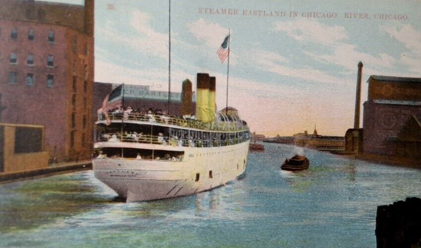 Boat, Passenger Steamer EASTLAND on Chicago River PC