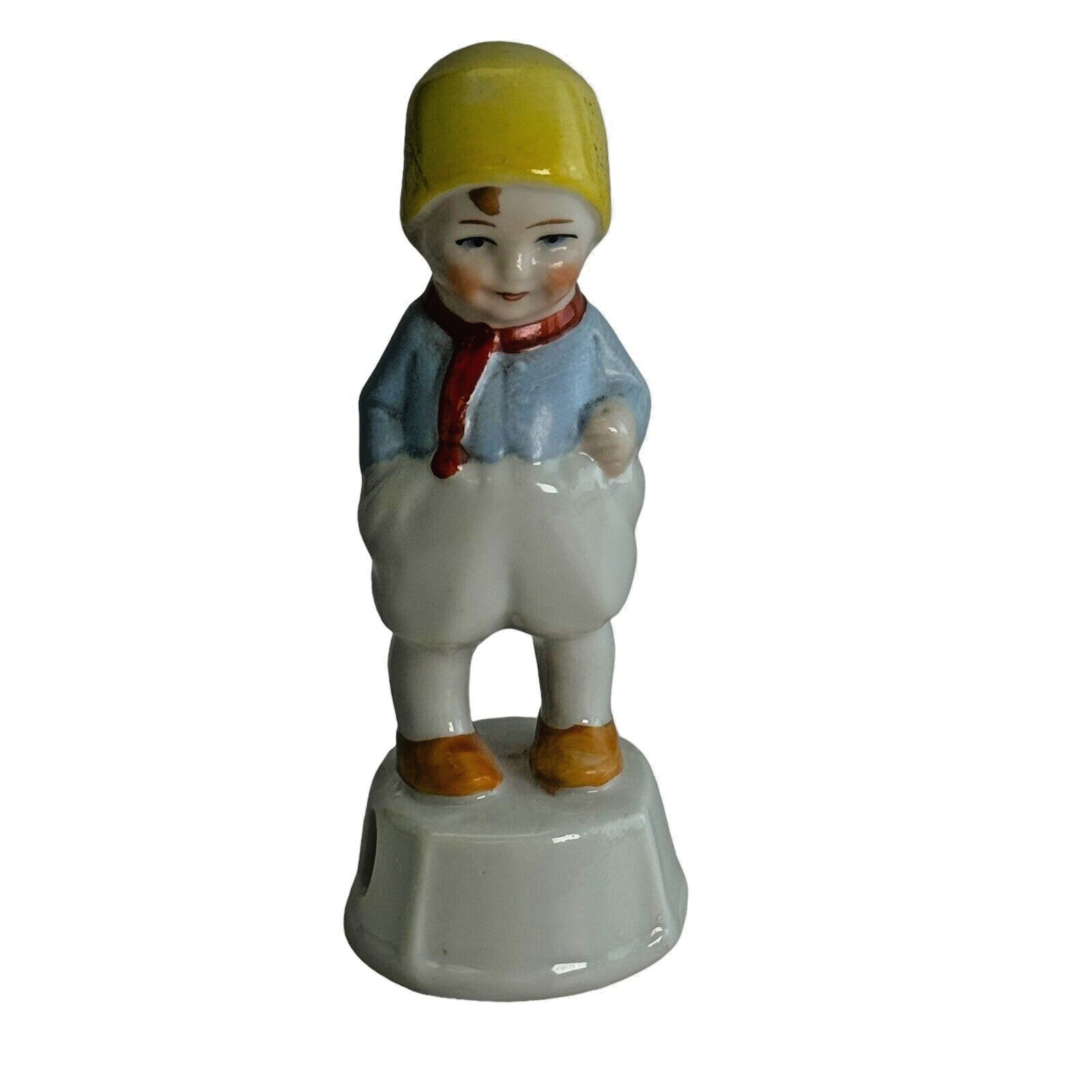 Vintage Figural Tape Measure Holder Dutch Boy Porcelain Germany READ- NO TAPE