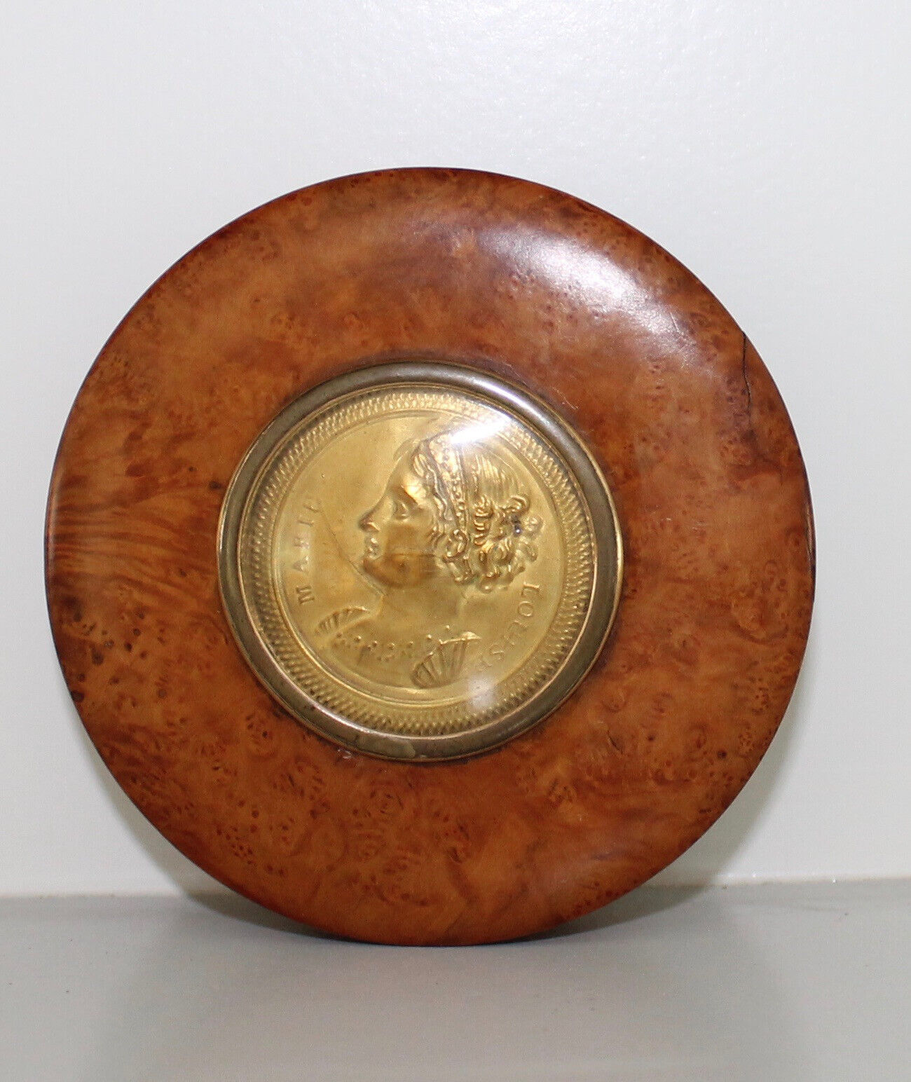 Vintage Antique Birdseye Maple Dresden Coin Faux Tortoise Vanity Trinket Box