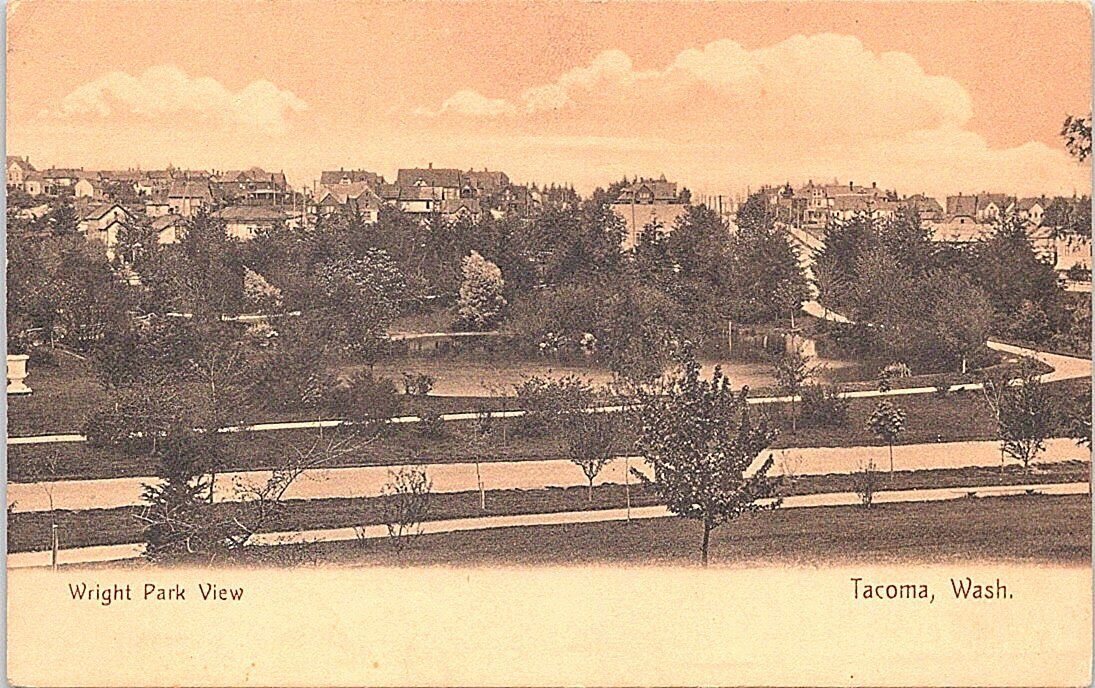 Lithograph Tacoma WA Town View at Wright Park early 1900s