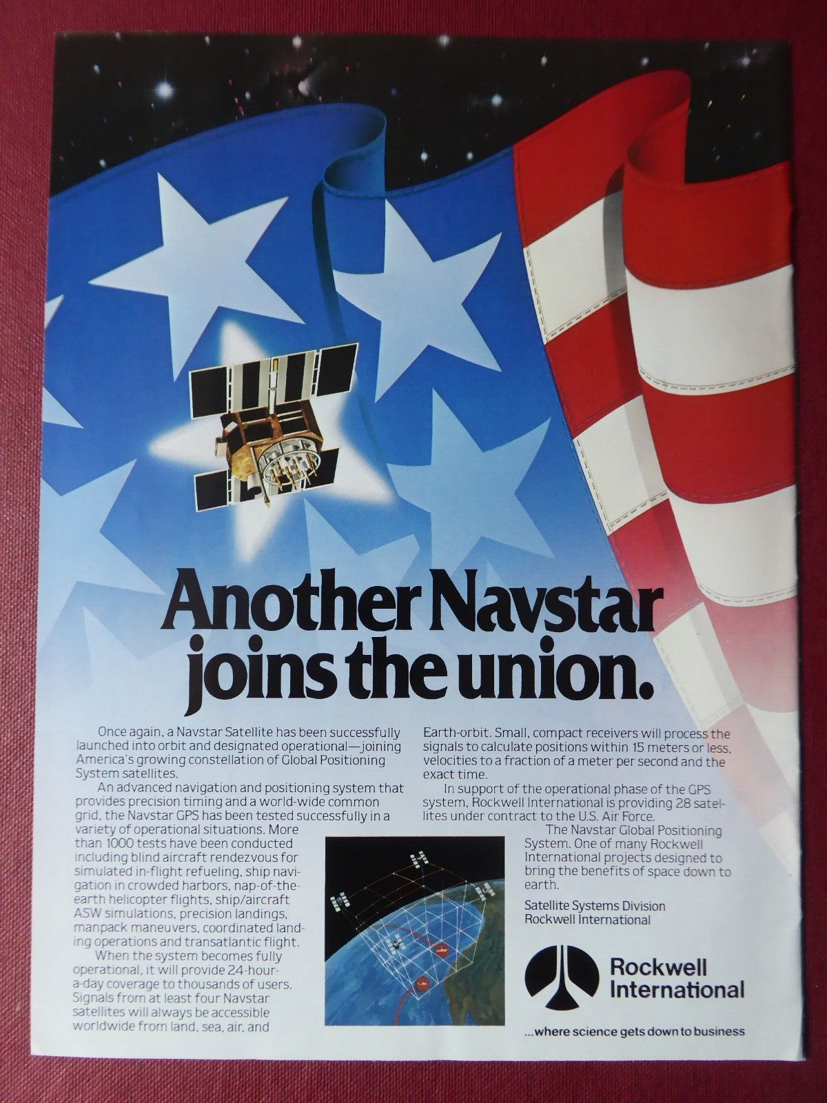 8/1984 PUB ROCKWELL NAVSTAR SATELLITE GPS USAF ORIGINAL AD