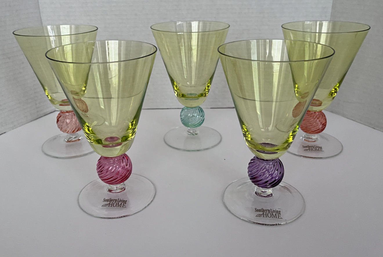 5 Southern Living at Home Tango Ball Stem Goblets Hand Made Romania 8 oz 6 1/4