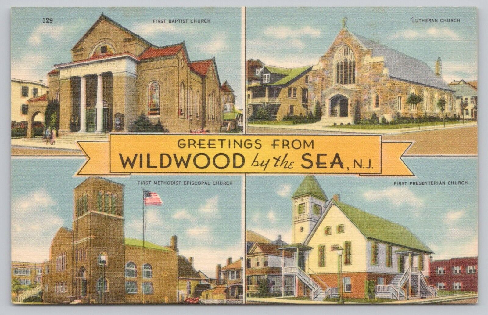 Postcard Greetings from Wildwood by the Sea New Jersey Multiview Churches