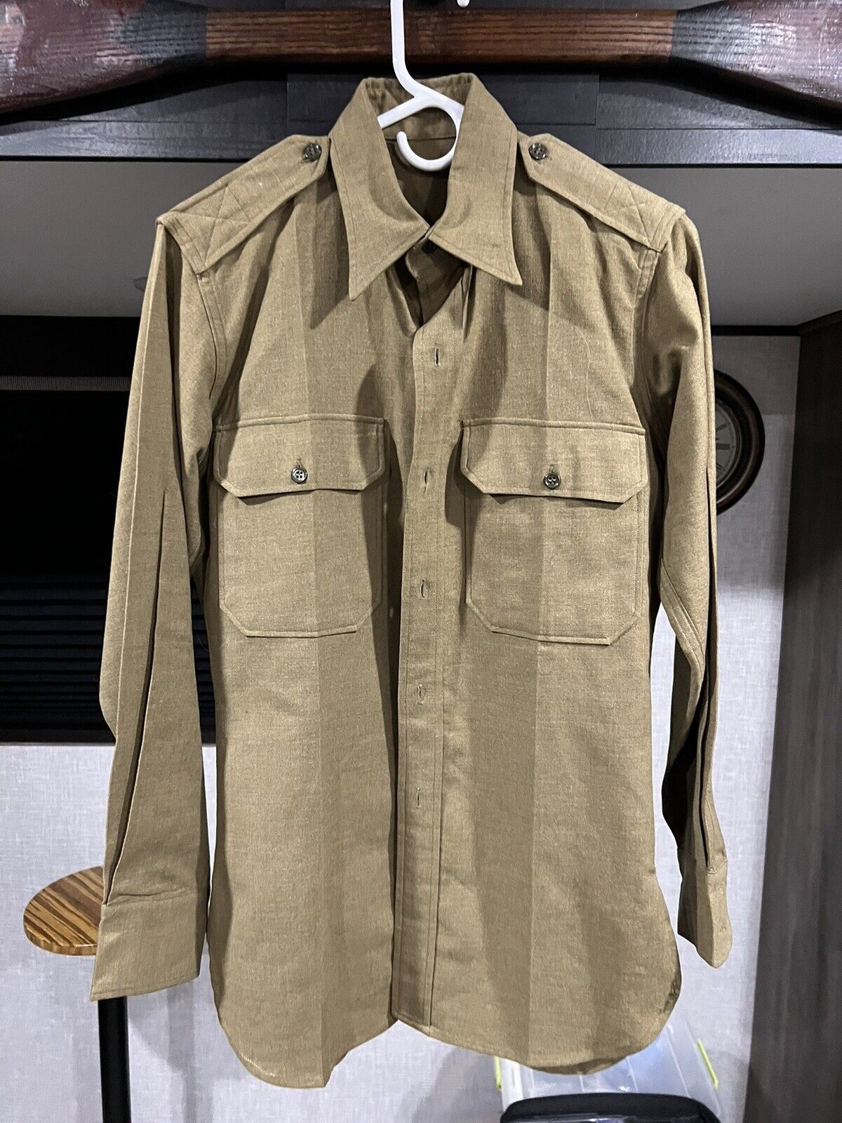 Vtg 1945 WWII Wool OD MILITARY USA US Army WW2 40's Uniform Shirt Officers