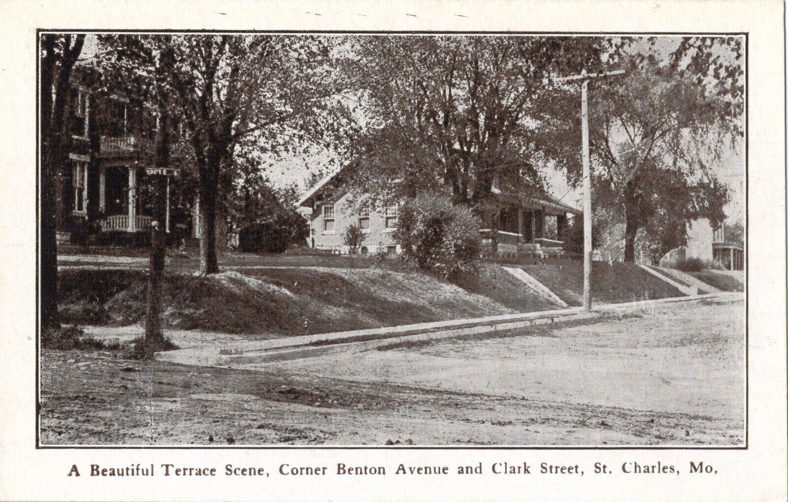 A Beautiful Terrace Scene, Benton & Clark St, St. Charles, Mo. Missouri Postcard