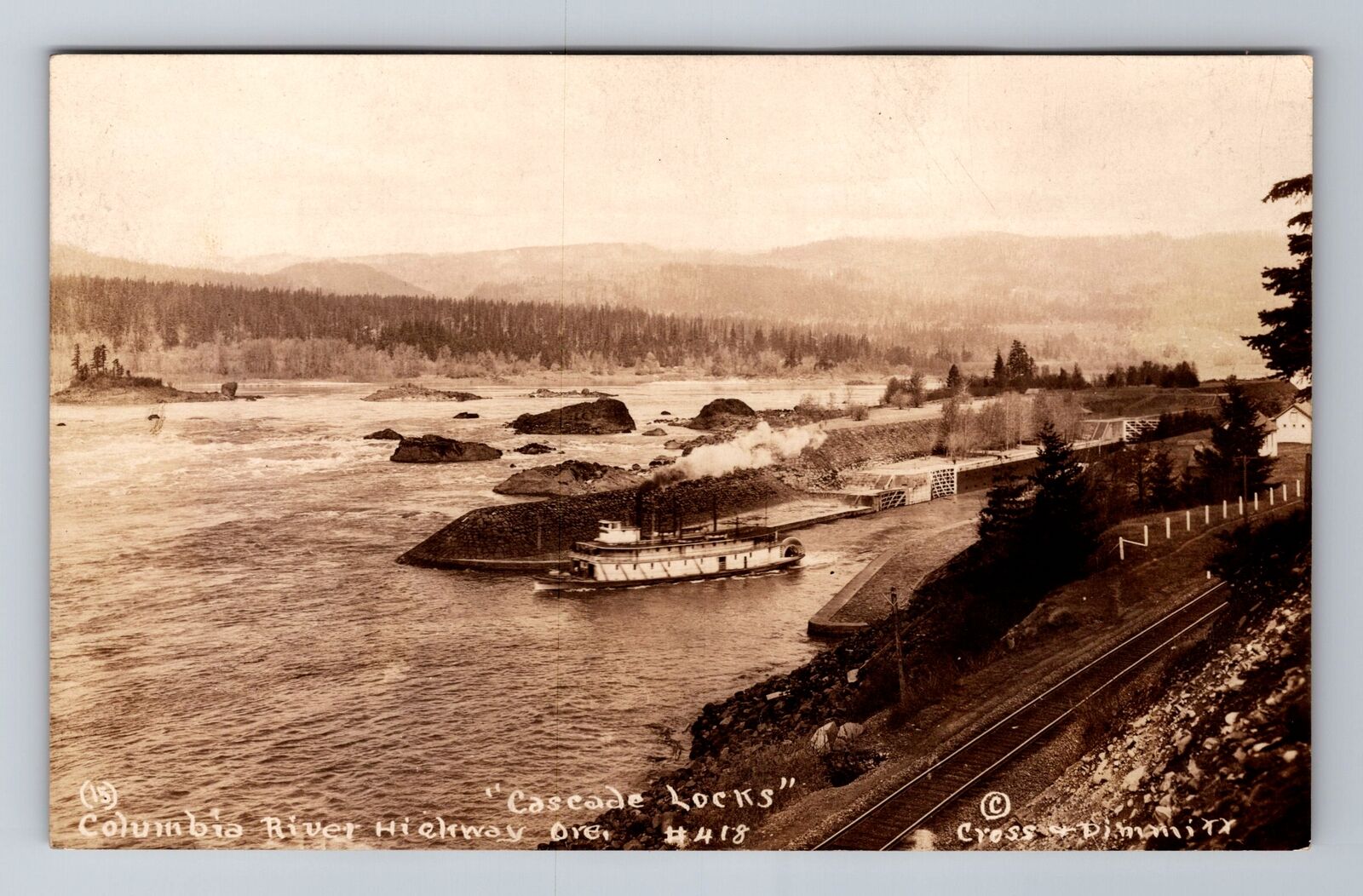 Columbia River Highway OR-Oregon RPPC, Cascade Locks, Antique Vintage Postcard