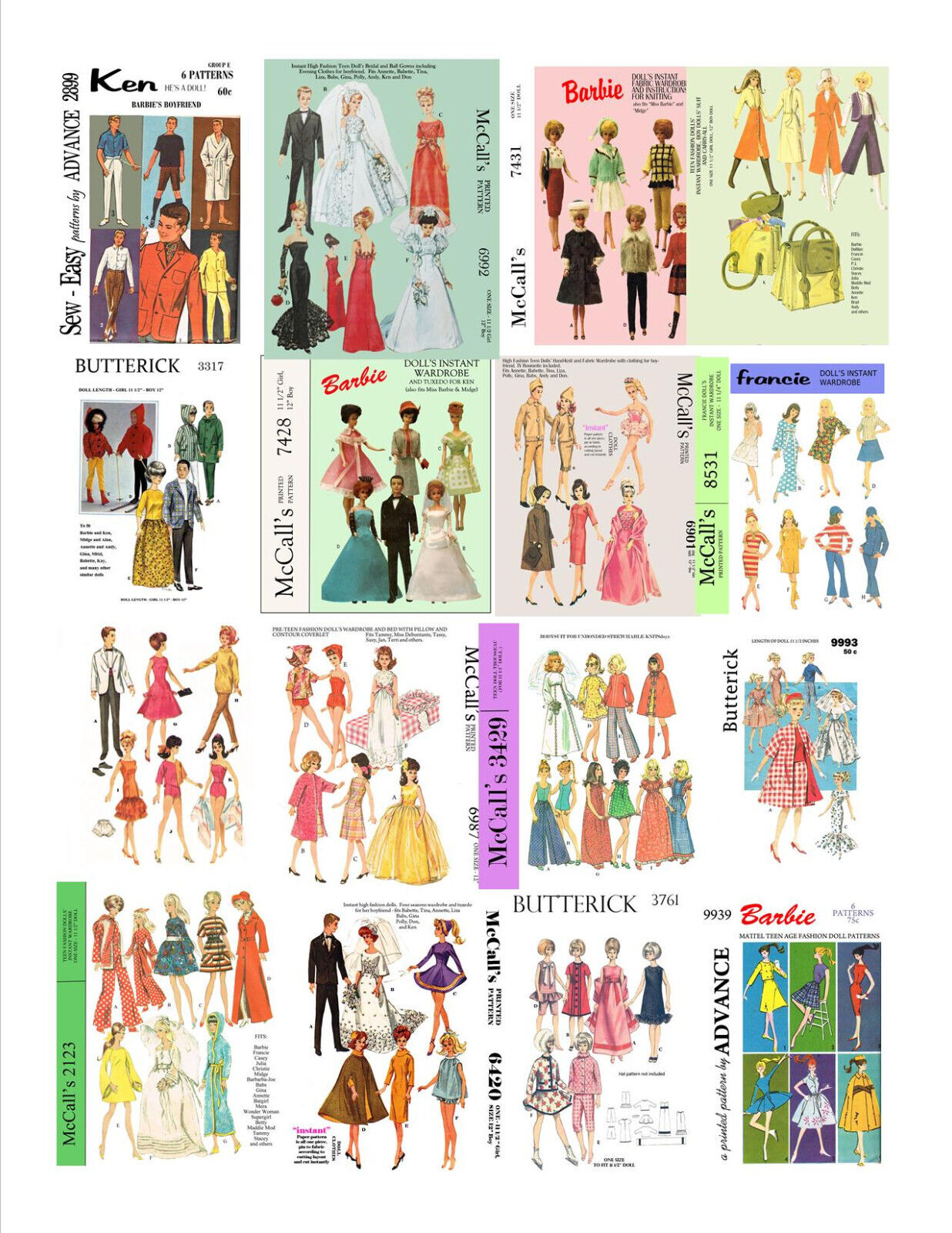 264 (approx) sewing patterns for barbie, skipper and other fashion dolls on CD