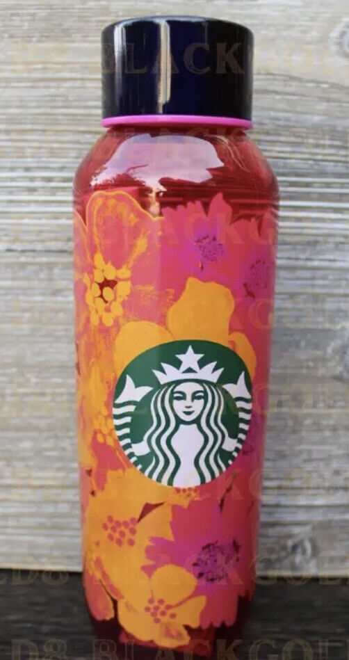 Starbucks Floral Red Orange Ombre Glass Water Bottle 20oz Rainbow, NWT