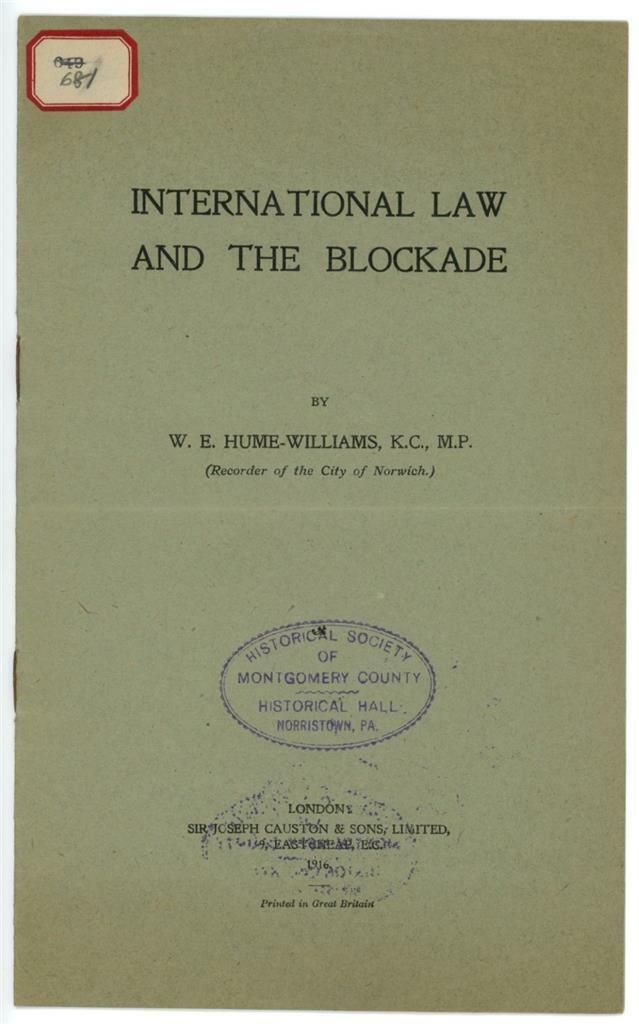 WWI 1916 International Law and the Blockade Booklet Printed in London UK