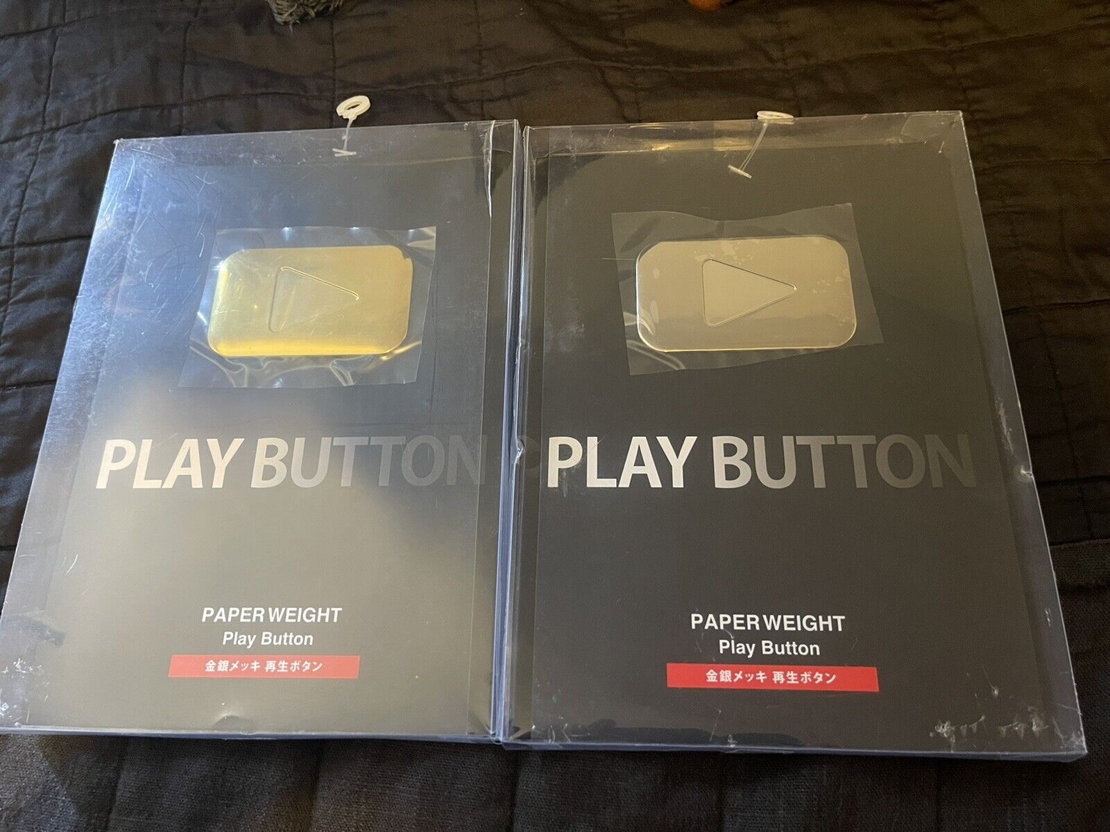 YouTube Gold + Silver Play Button golden award plaque paperweight metal Japan