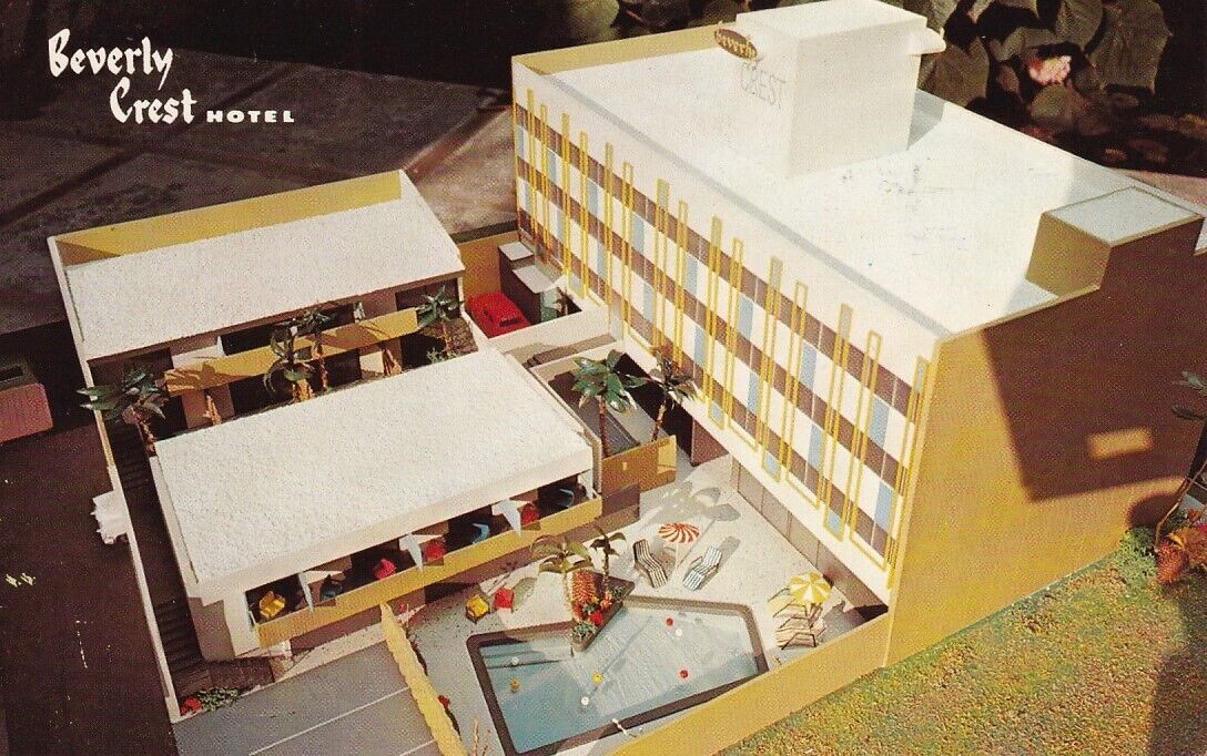 Model of Beverly Crest Hotel, Spalding Drive, Beverly Hills, CA. Posted 1962
