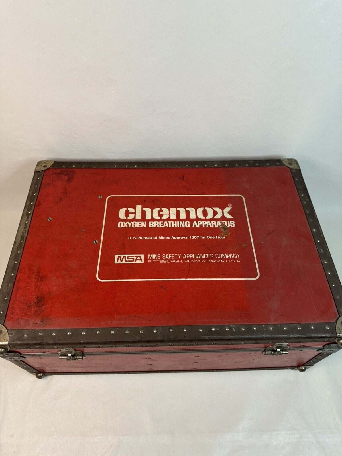 MSA Chemox Oxygen Breathing Apparatus Mask Bureau Of Mines 1307 w/ Case Vintage