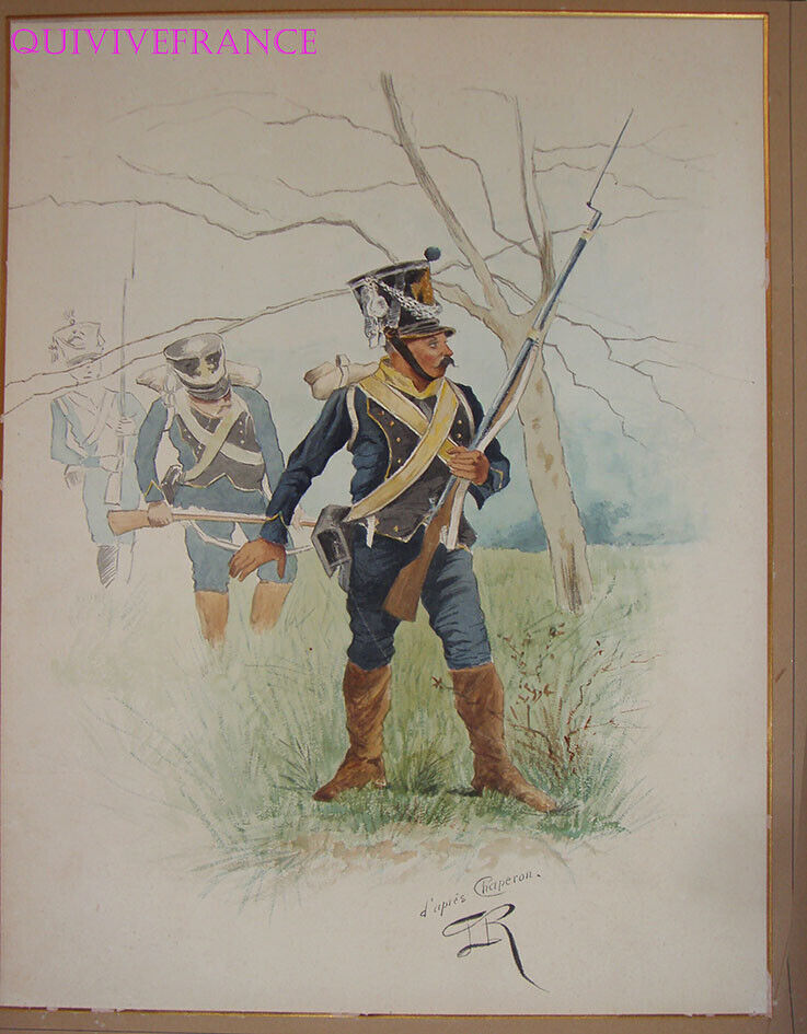 LARGE LIGHT INFANTRY WATERCOLOR DRAWING - FIRST EMPIRE - LUCIEN ROUSSELOT #2