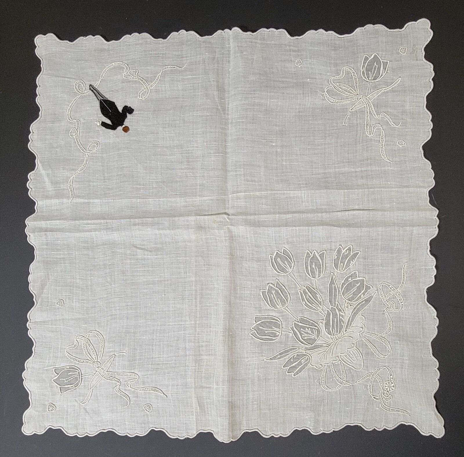 Antique  Wedding Handkerchief Embroidered Groom