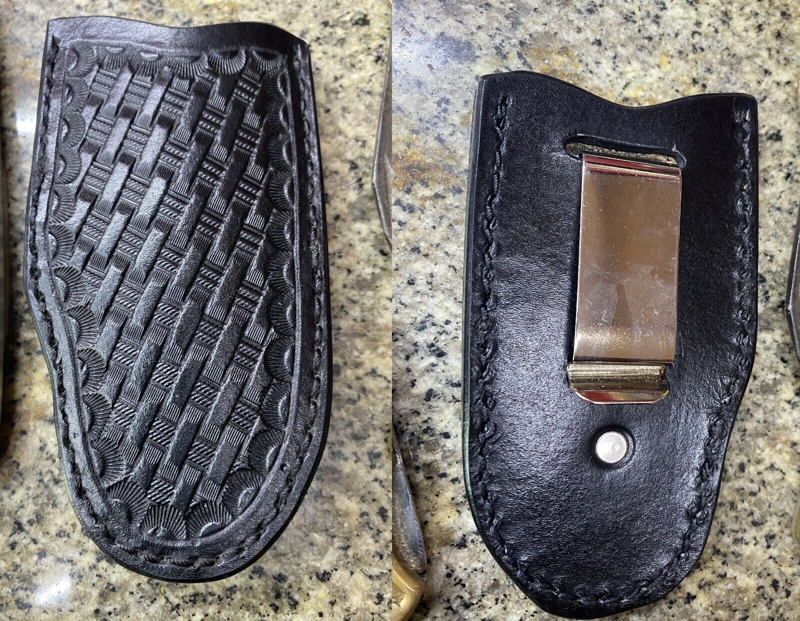 Personalized Leather Folding Knife Clip Sheath  Buck 110, 112, Trapper, & Others