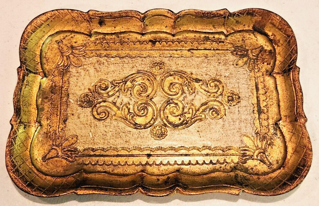 Beautiful Handmade Rectangle Gold Tone Tray Wooden, made in Florence Italy 10x7