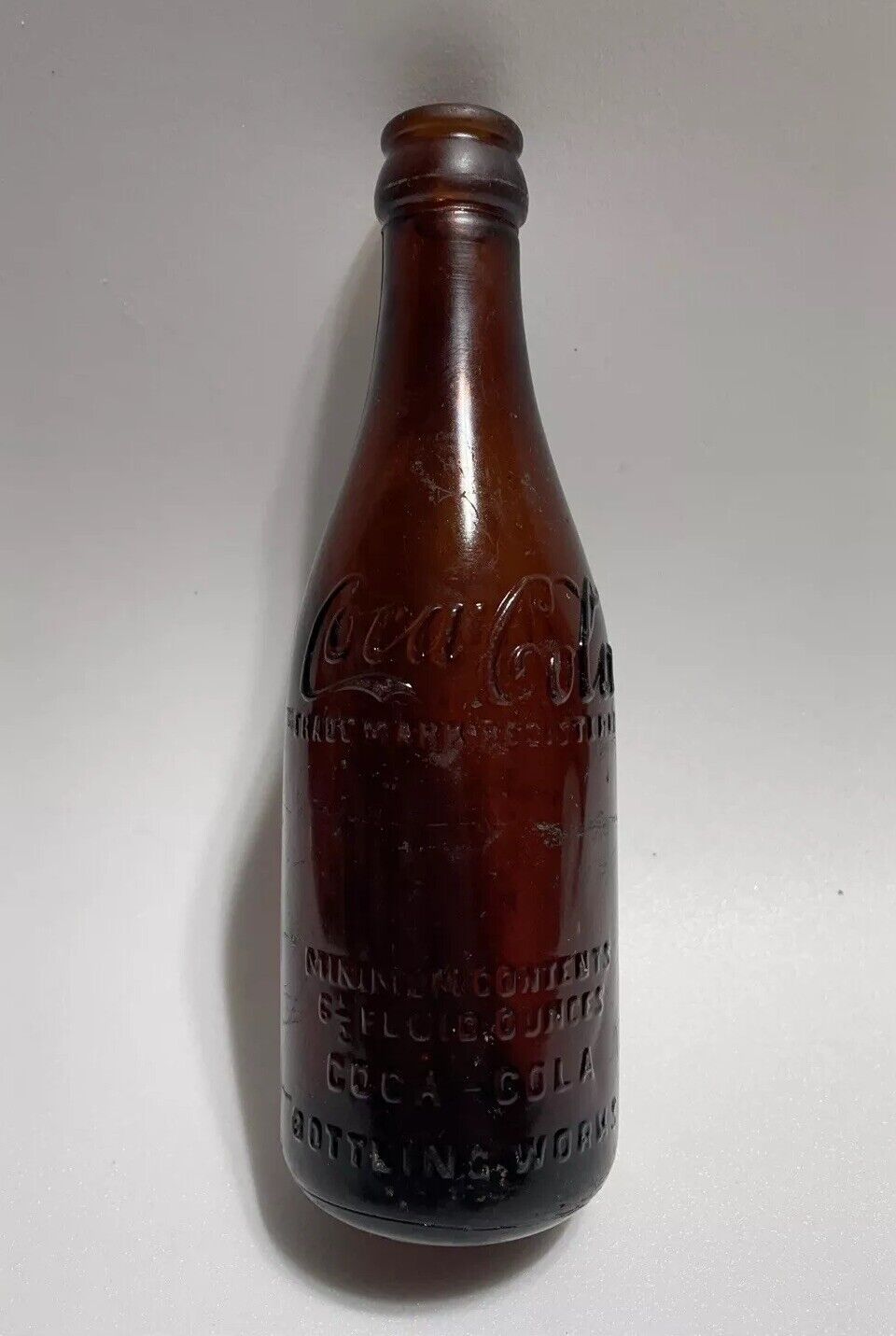 6 1/2 oz Amber Straight Side Coca Cola Bottle Indianapolis, Ind. Indiana