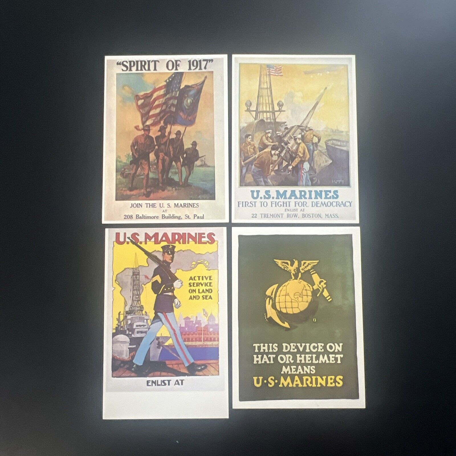 Set Of (4) Reproduction USMC Recruiting Poster Postcards