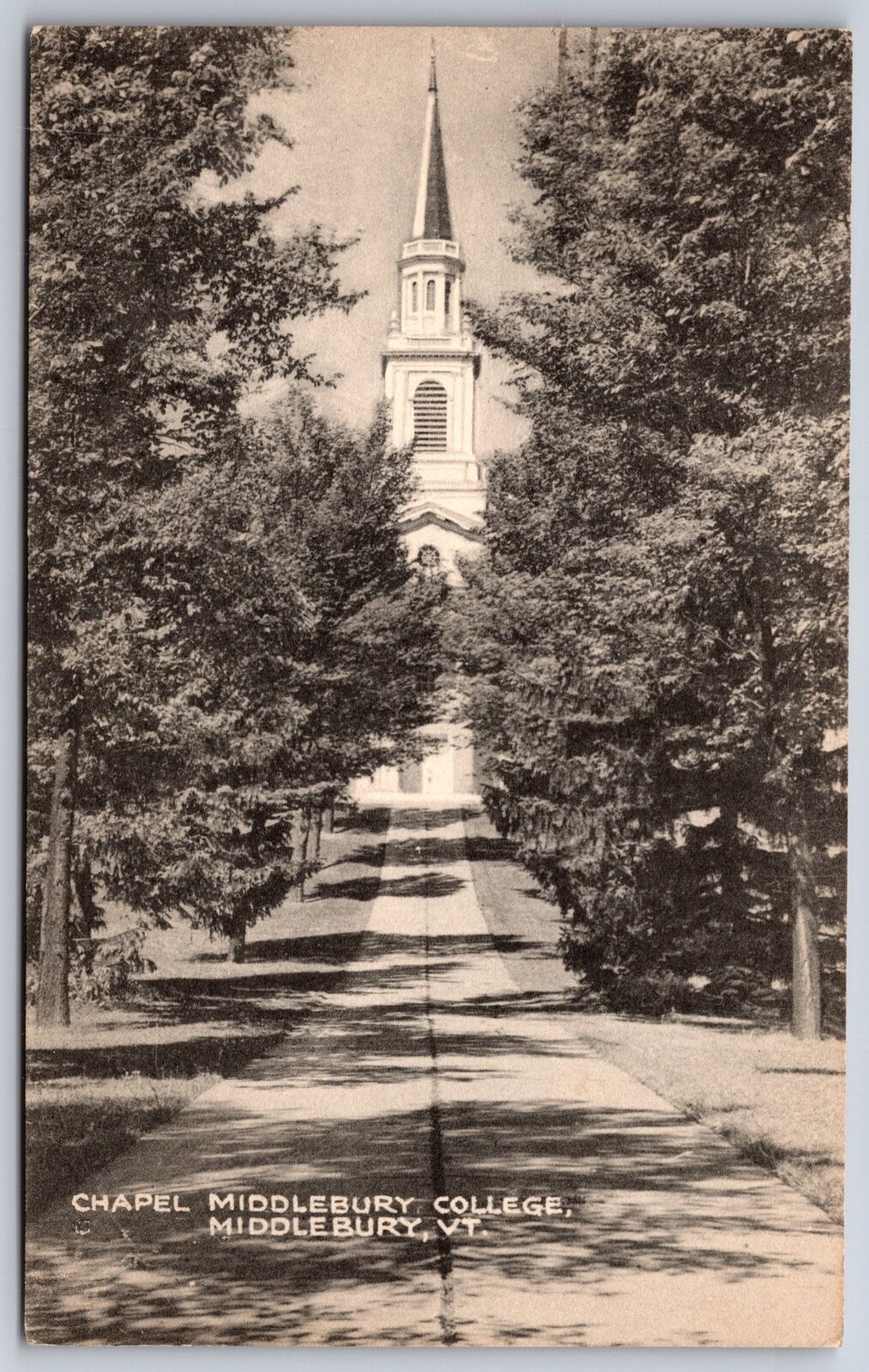 Middlebury Vermont~Chapel~Tall Tower & Spire~Middlebury College~1946 Postcard