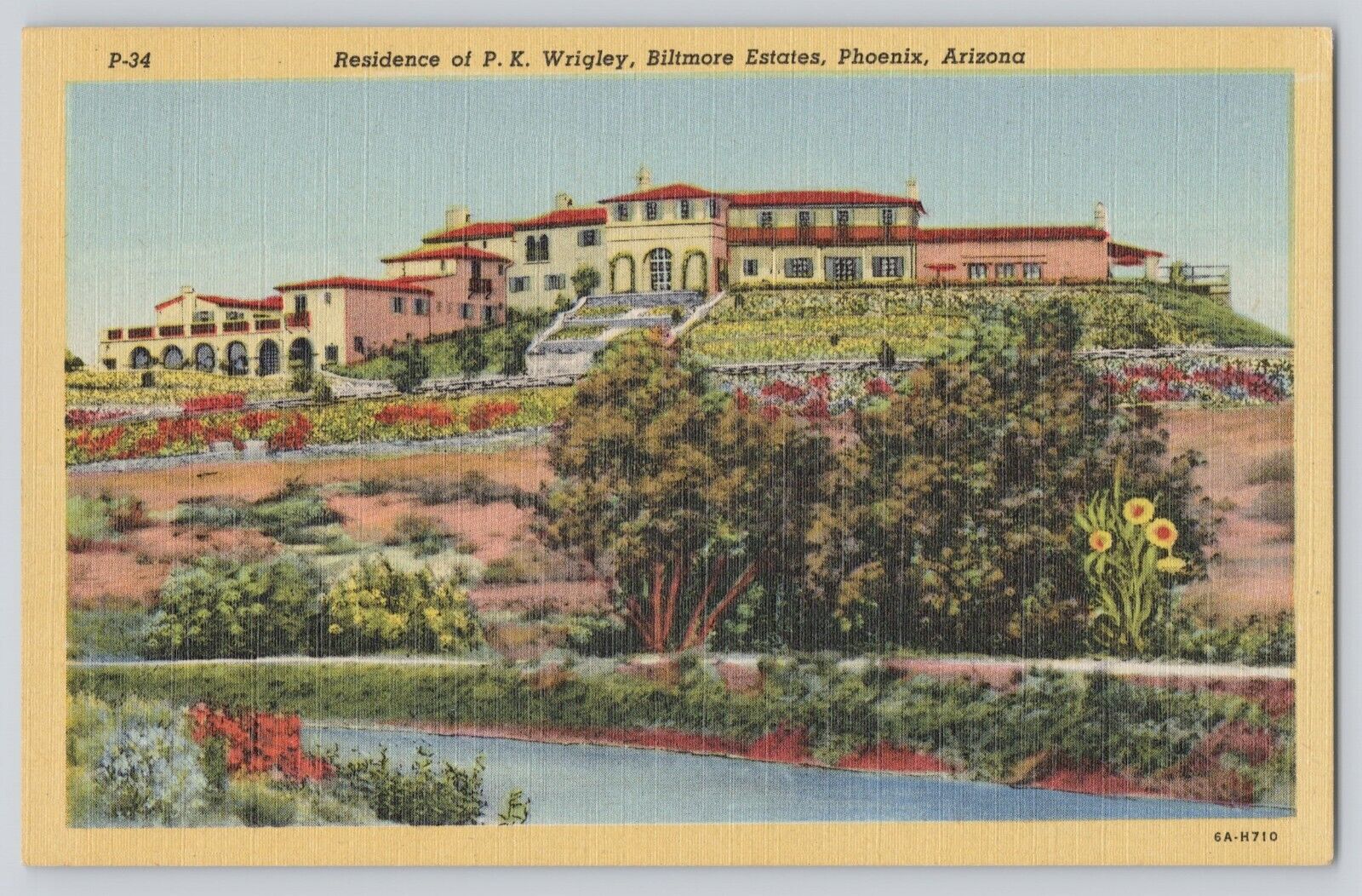 Postcard Arizona Phoenix Residence Of PK Wrigley Biltmore Estate Vintage Linen