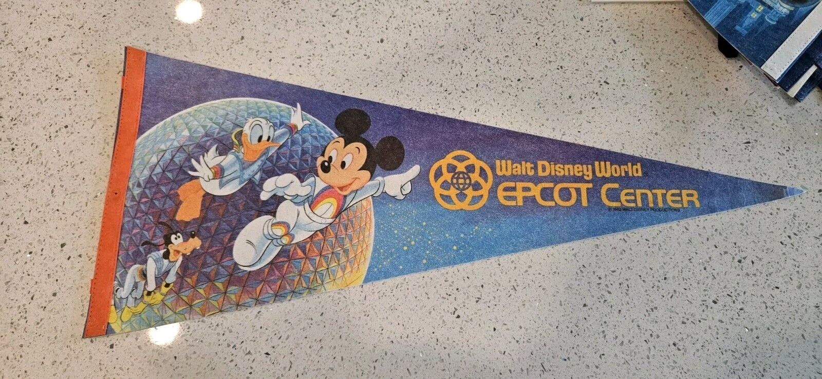 Vintage 1982 Disney World Epcot Center Collectible Pennant Mickey Characters