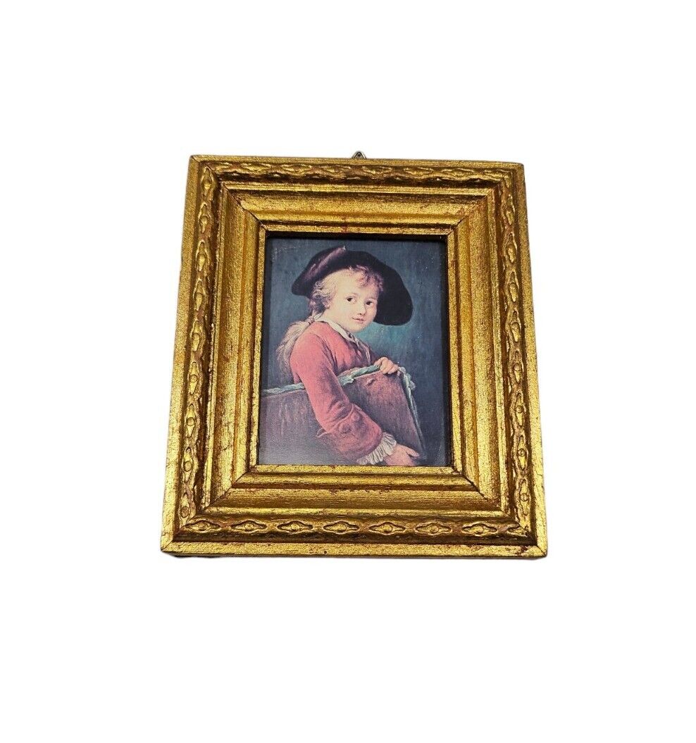 Vintage Small Gilt Wood Framed Reproduction Print The Young Pupil Mid Century