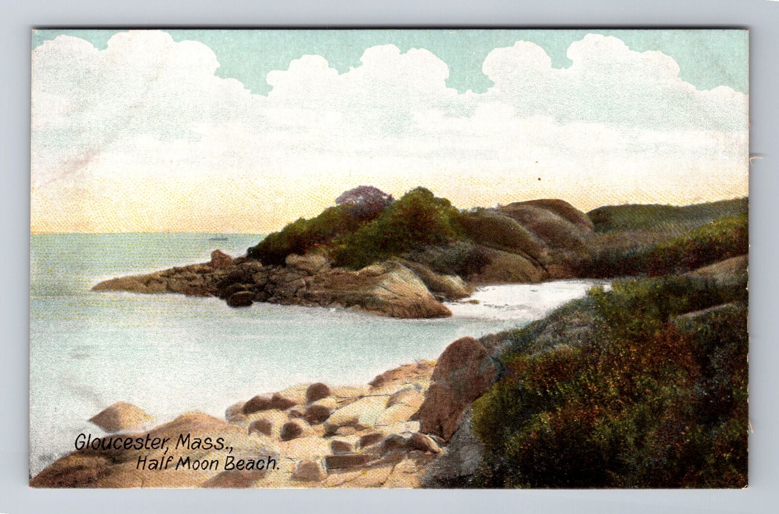 Gloucester MA-Massachusetts, Half Moon Beach, Antique Vintage Souvenir Postcard