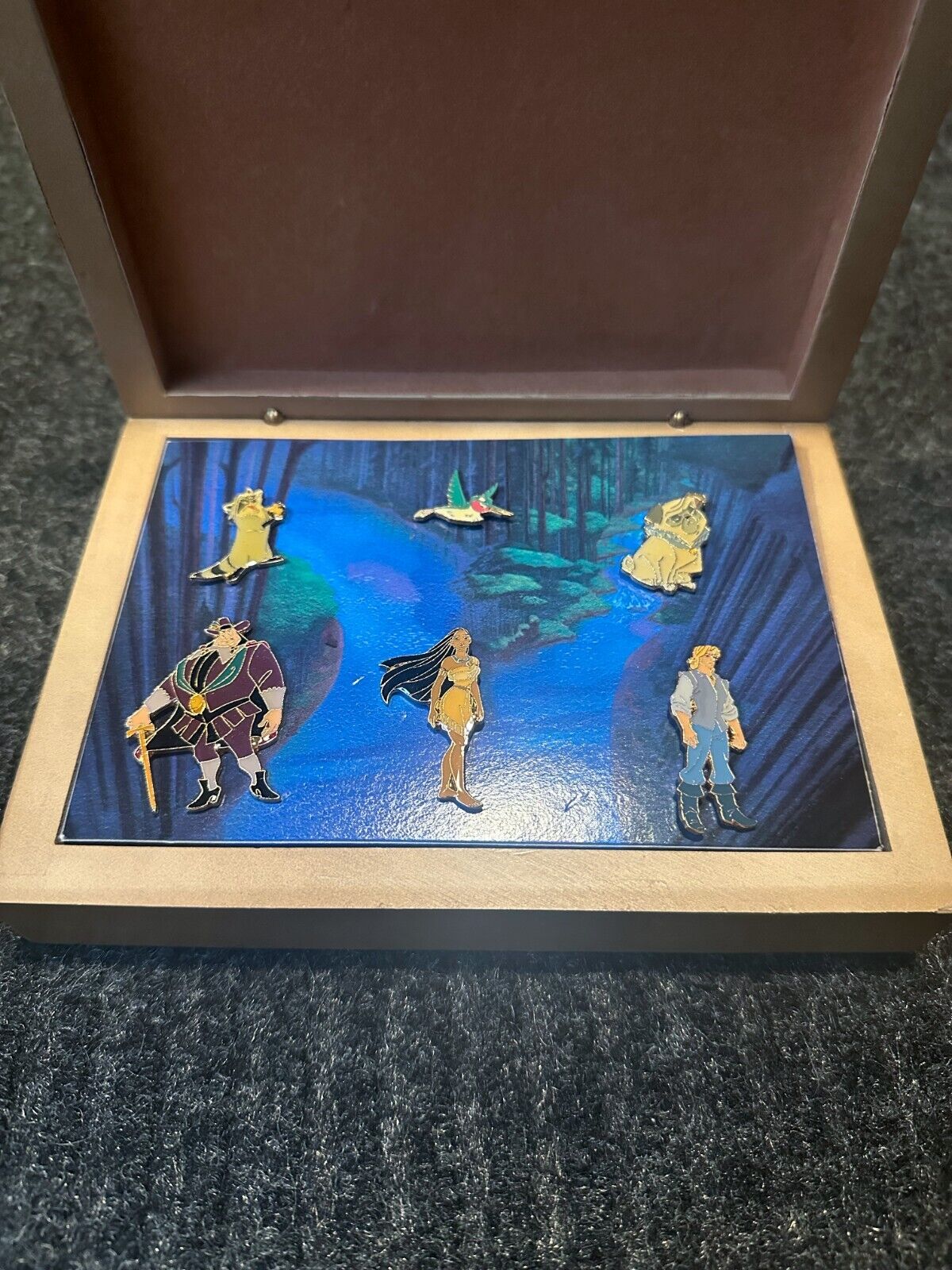 Disney Pocahontas 6 Pin Set in Wooden Box Vintage