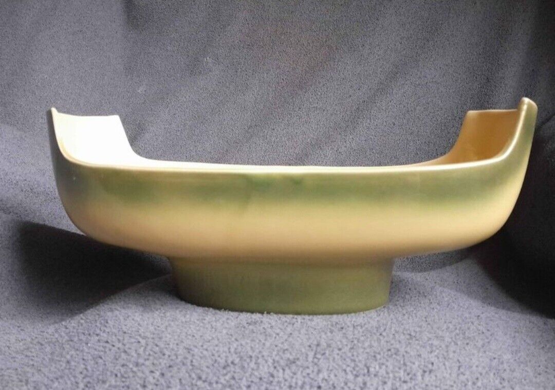Amazing Vintage 1950s MCM Rare Green And Yellow Glazed USA Pottery Bowl 12.5x6x5